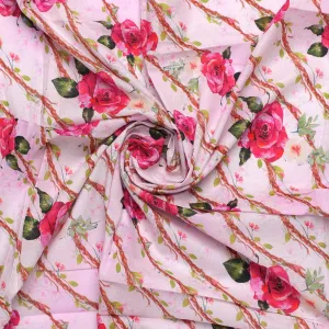 Autumnal Red Roses With Leaves Digital Printed Fabric - Pure Cotton