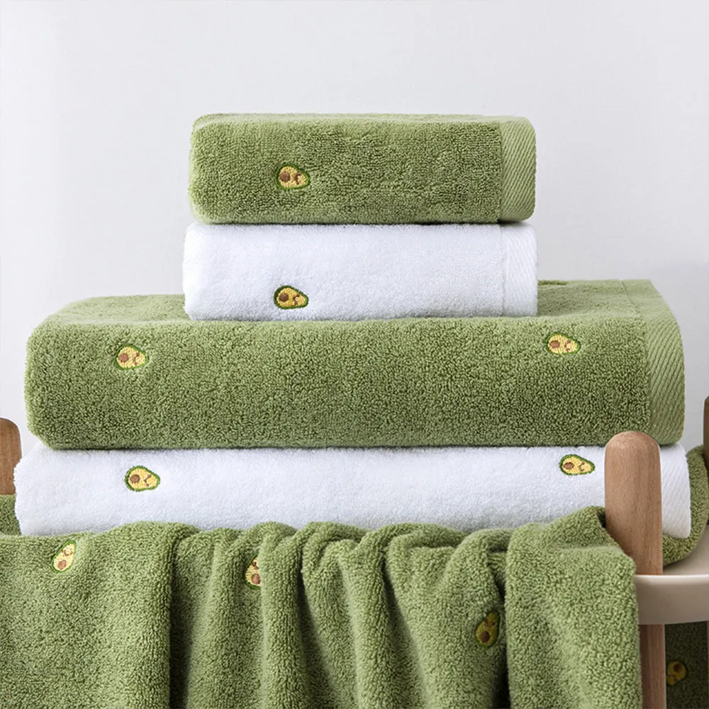 Avocado Green & White 100% Cotton Towel 4 Pieces Set