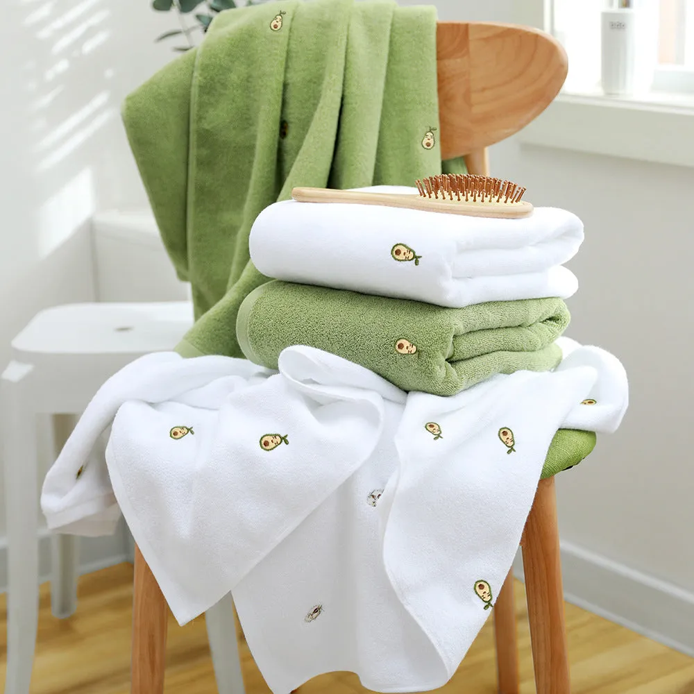 Avocado Green & White 100% Cotton Towel 4 Pieces Set