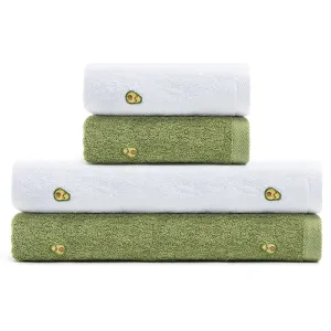 Avocado Green & White 100% Cotton Towel 4 Pieces Set