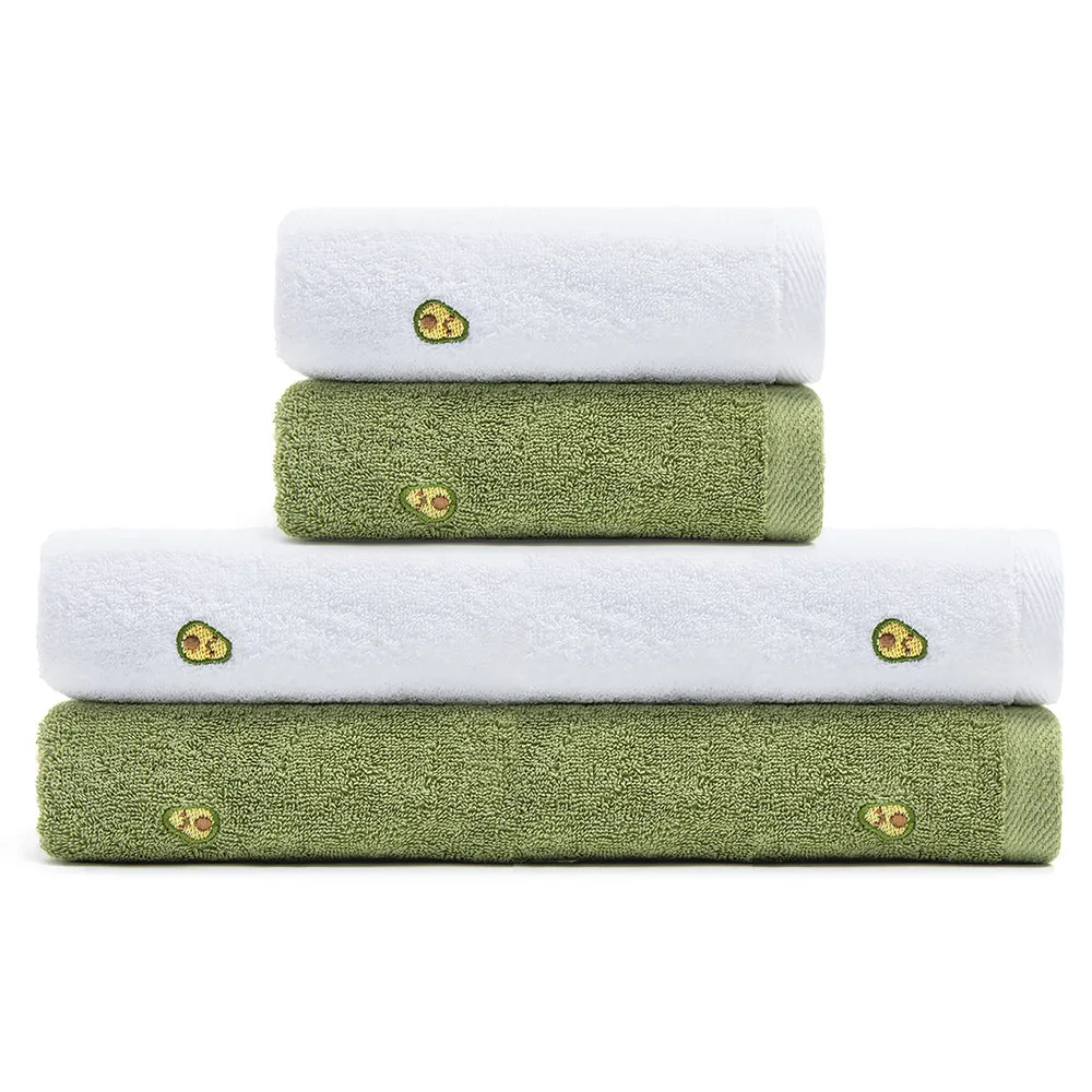 Avocado Green & White 100% Cotton Towel 4 Pieces Set