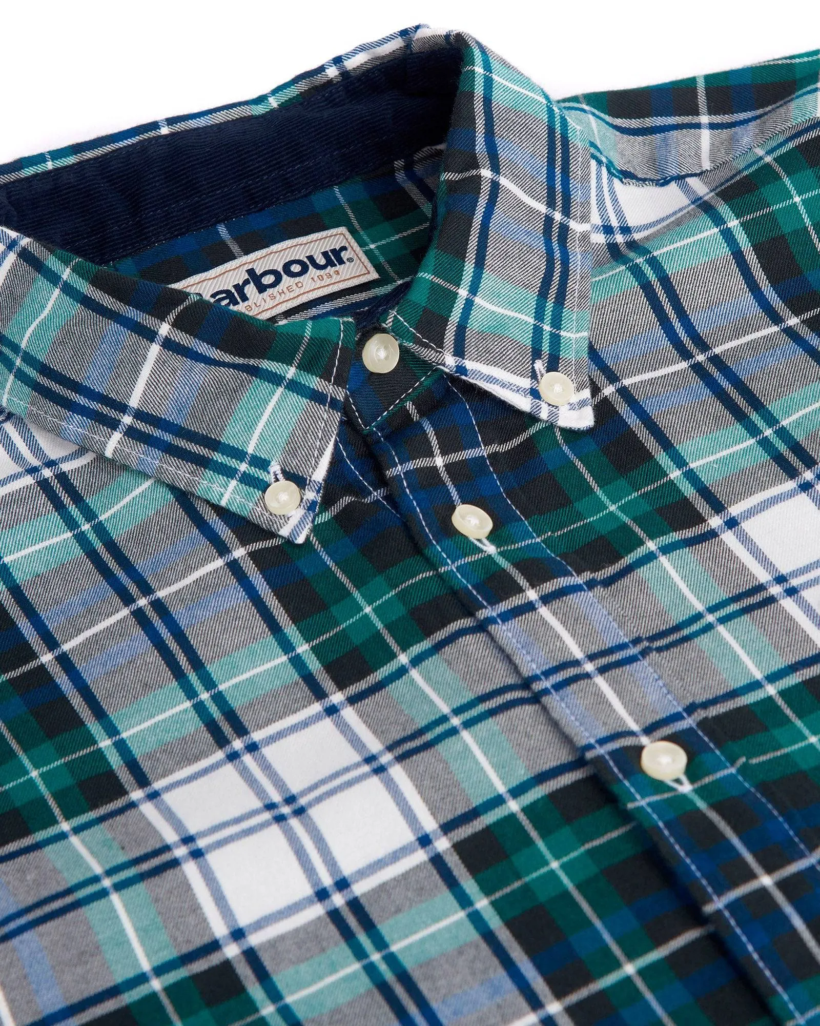 Barbour Highland Check 20 Classic Tartan Button down Collar Tailored Fit In Navy & Green