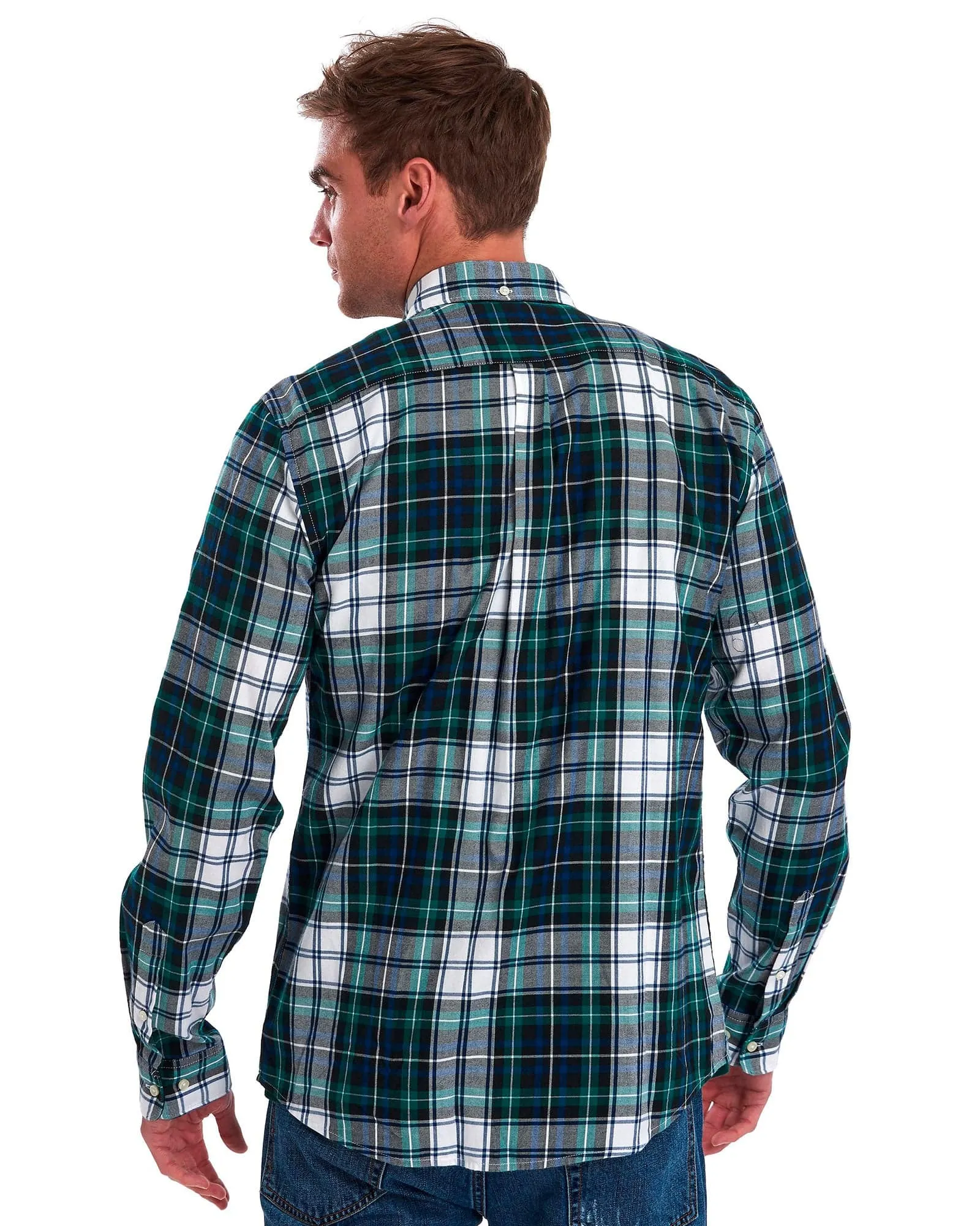 Barbour Highland Check 20 Classic Tartan Button down Collar Tailored Fit In Navy & Green