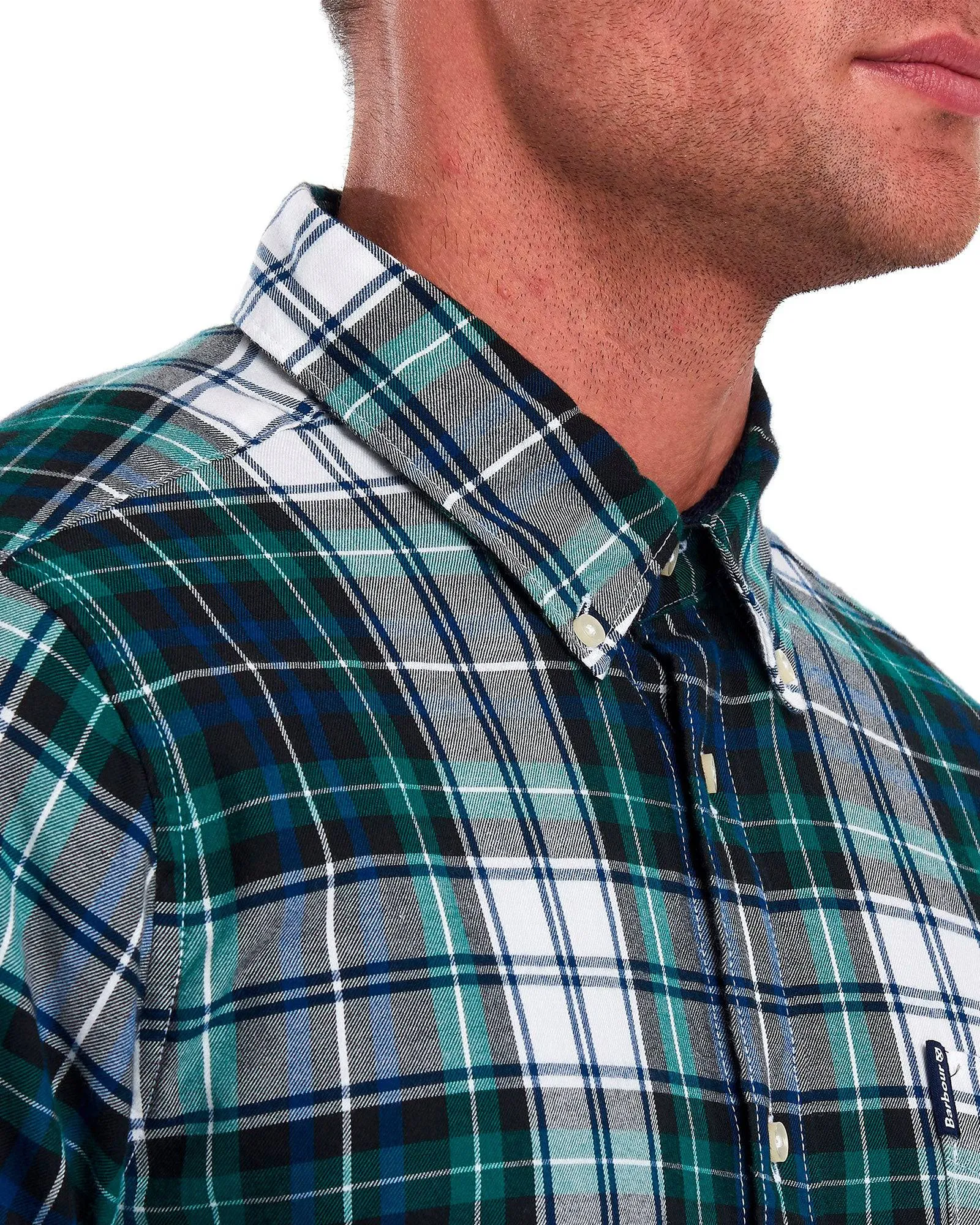 Barbour Highland Check 20 Classic Tartan Button down Collar Tailored Fit In Navy & Green