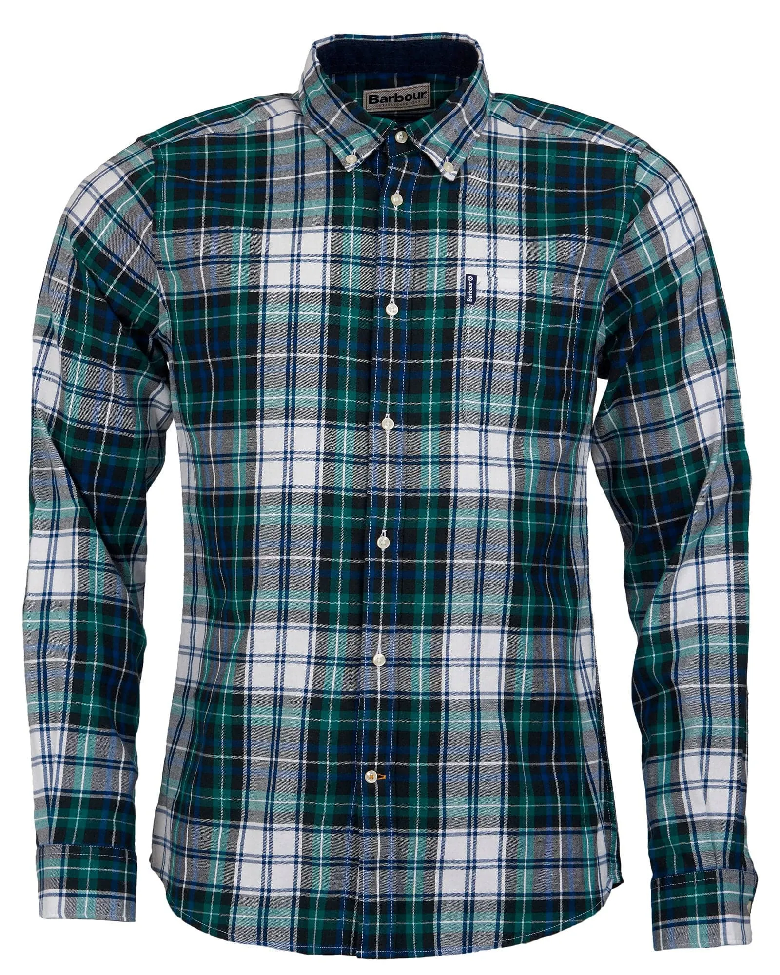 Barbour Highland Check 20 Classic Tartan Button down Collar Tailored Fit In Navy & Green