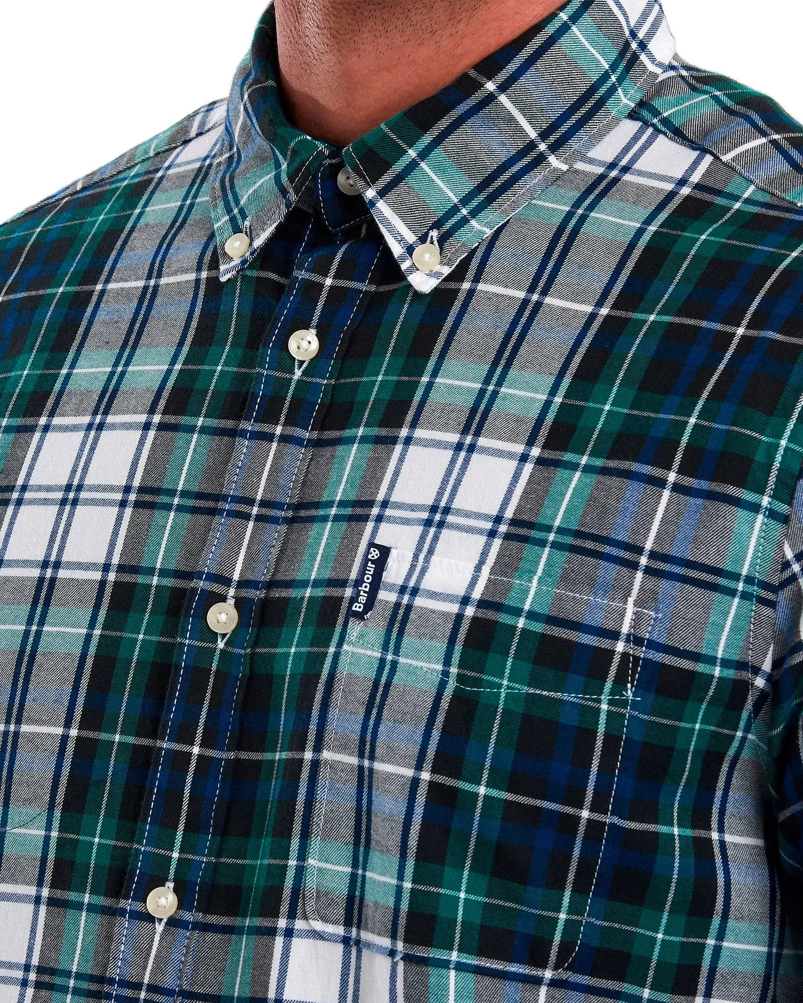 Barbour Highland Check 20 Classic Tartan Button down Collar Tailored Fit In Navy & Green