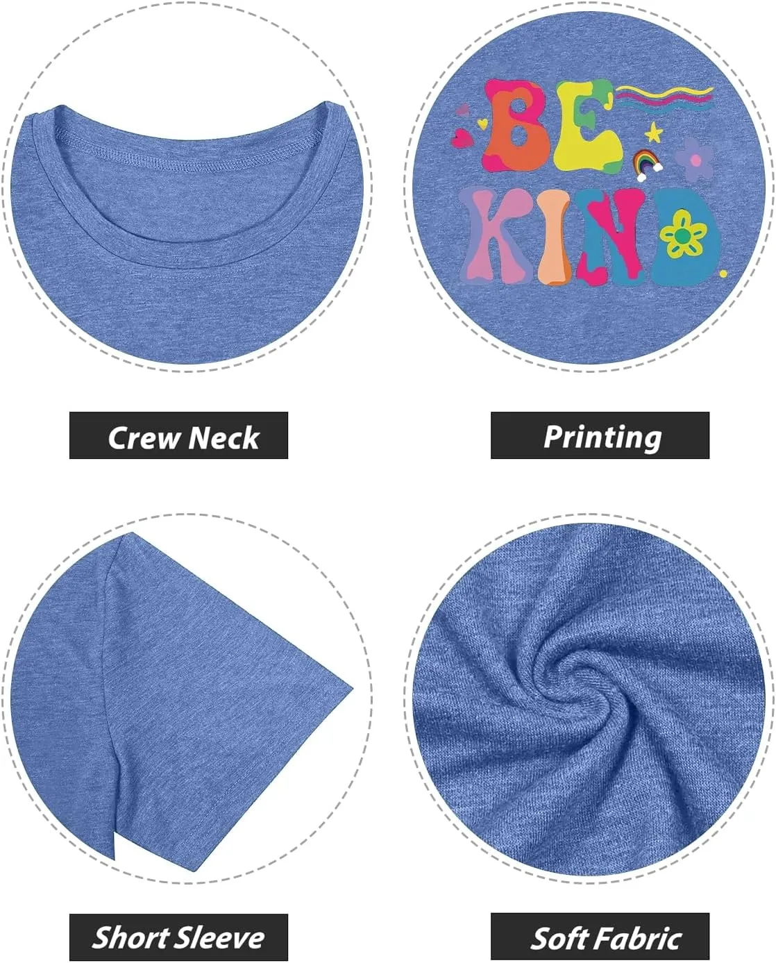 Be Kind Shirt Women Kindness Teacher Shirts Cute Graphic Tee Inspirational Blessed Short Sleeve Tops