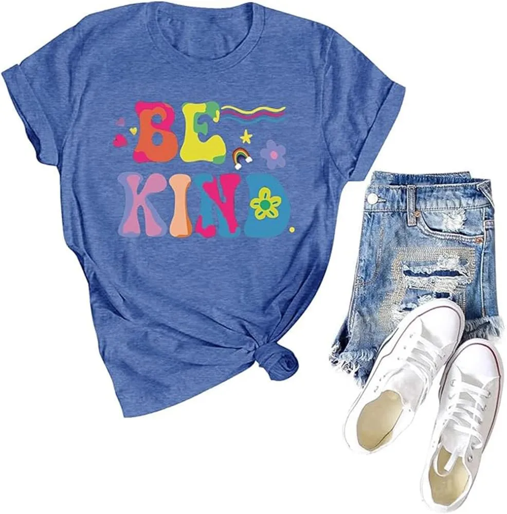 Be Kind Shirt Women Kindness Teacher Shirts Cute Graphic Tee Inspirational Blessed Short Sleeve Tops