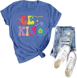 Be Kind Shirt Women Kindness Teacher Shirts Cute Graphic Tee Inspirational Blessed Short Sleeve Tops