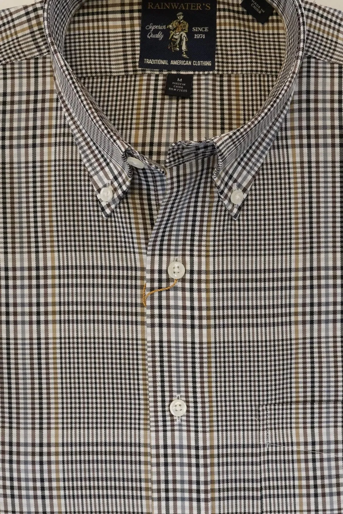 Black Brown & Camel Plaid Button Down Wrinkle Free Sport Shirt