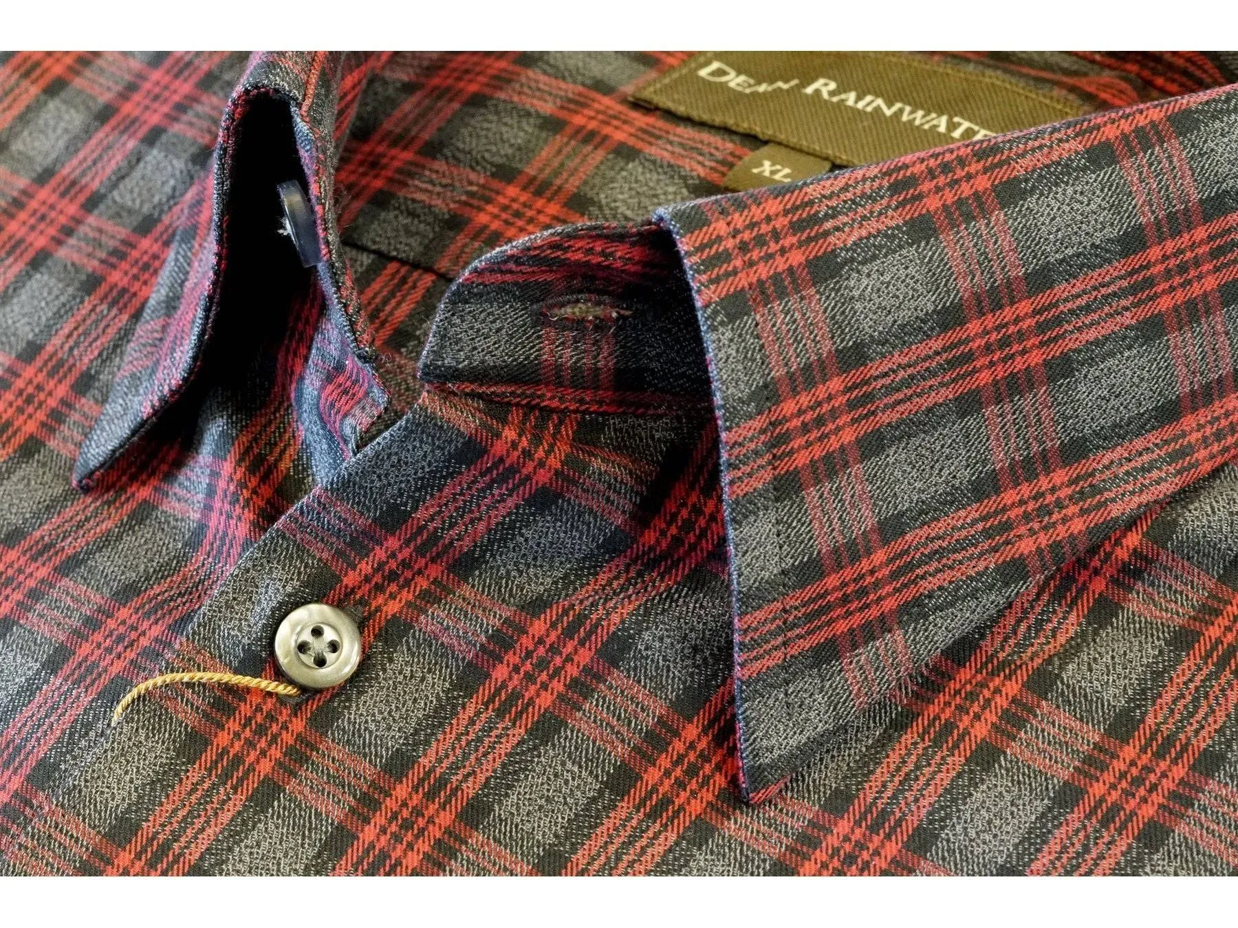 Black with Grey and Red Plaid Cotton Hidden Button-down by Dean Rainwater
