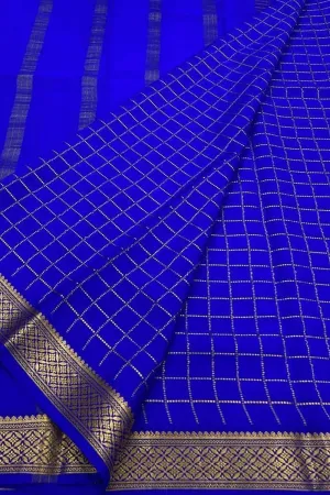 Blue Handloom Mysore Silk Checks Saree