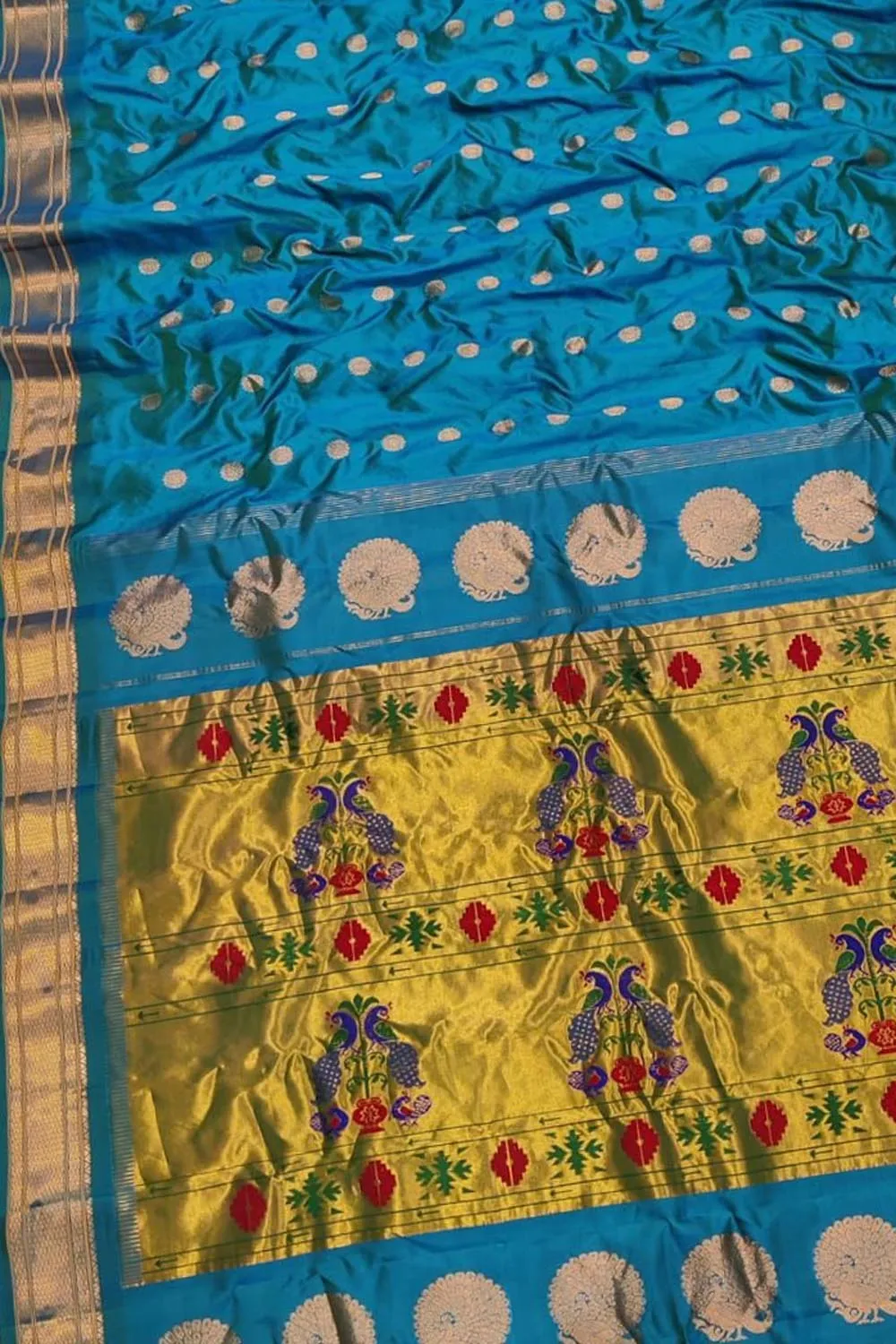 Blue Handloom Paithani Pure Silk Peacock Design Saree