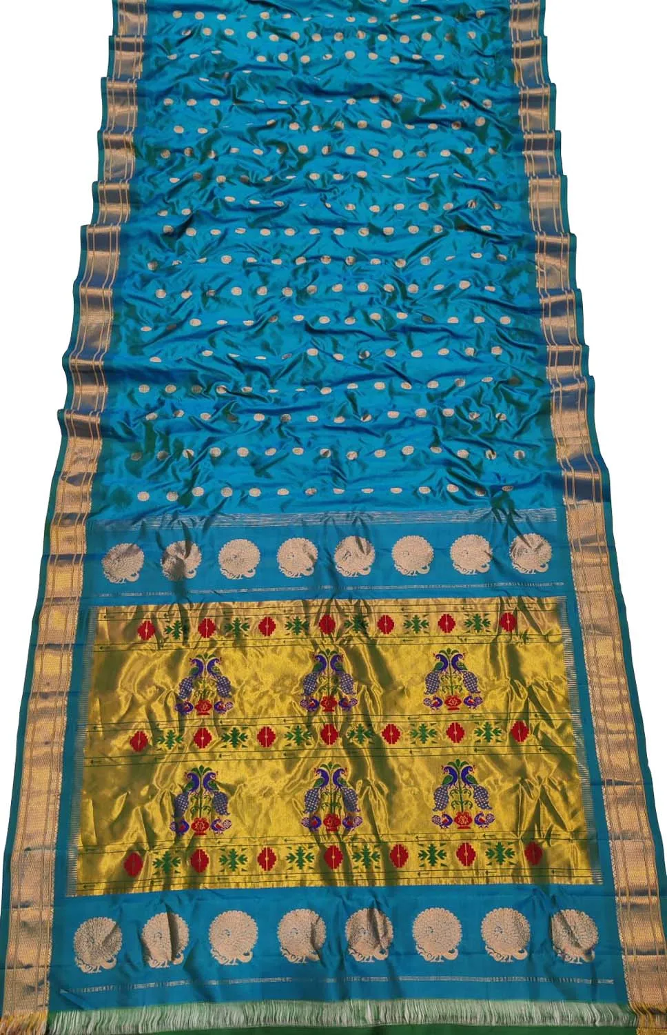 Blue Handloom Paithani Pure Silk Peacock Design Saree