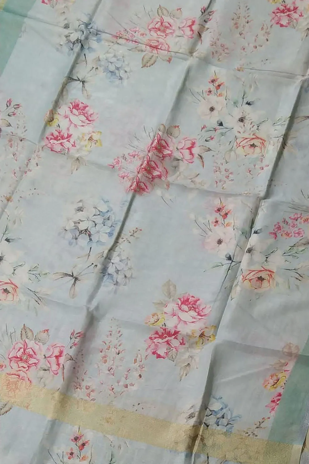 Blue Linen Digital Printed Dupatta - Elegant and Stylish