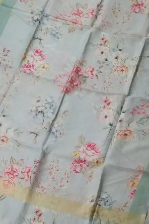 Blue Linen Digital Printed Dupatta - Elegant and Stylish