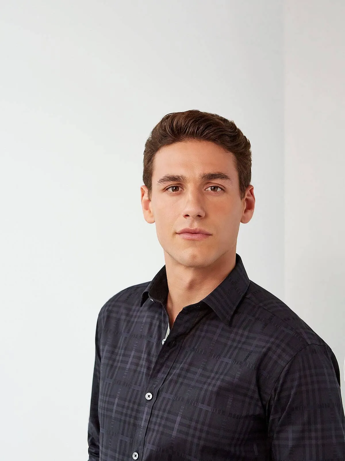 Bugatchi Black Solid Tonal Plaid Weave