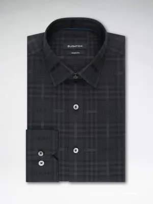 Bugatchi Black Solid Tonal Plaid Weave