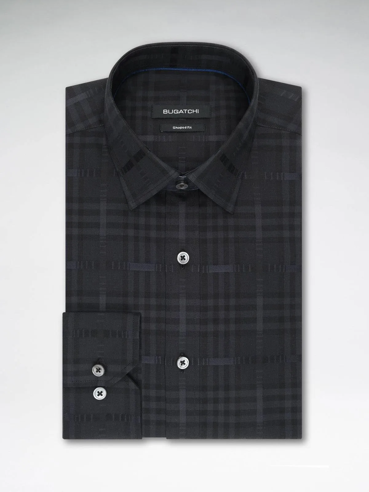 Bugatchi Black Solid Tonal Plaid Weave