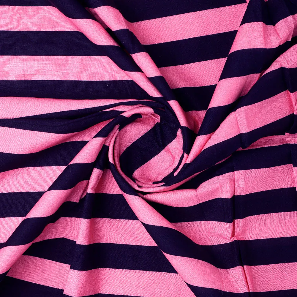 Classy Black and Pink Striped Pure Cotton Digital Printed Fabric