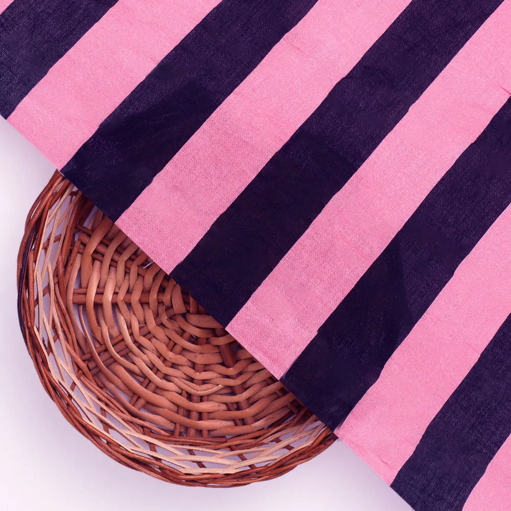 Classy Black and Pink Striped Pure Cotton Digital Printed Fabric