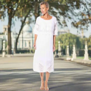 Cotton Peasant Dress by Café Latte - White