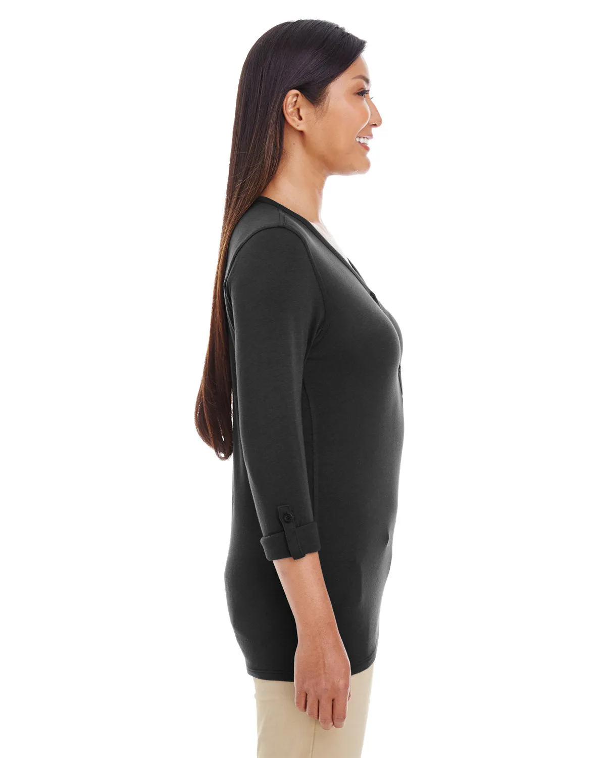 Devon & Jones DP186W Ladies' Perfect Fit Y-Placket Convertible Sleeve Knit Top