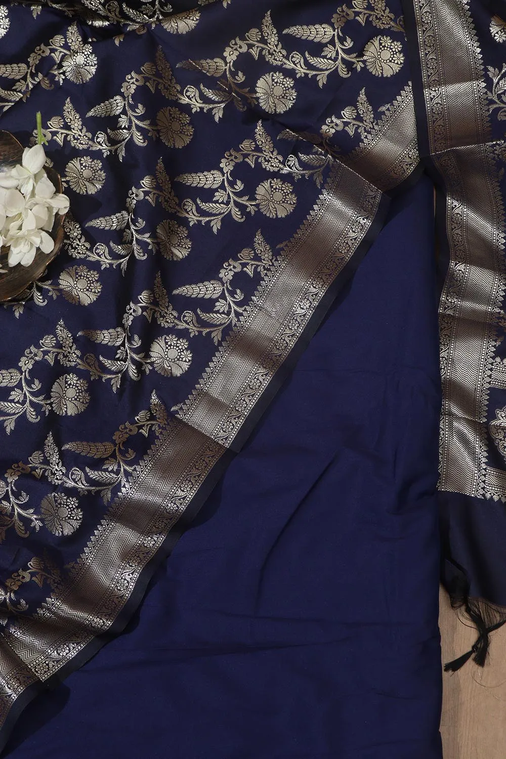 Elegant and Stylish Blue Plain Silk Suit With Blue Banarasi Silk Dupatta
