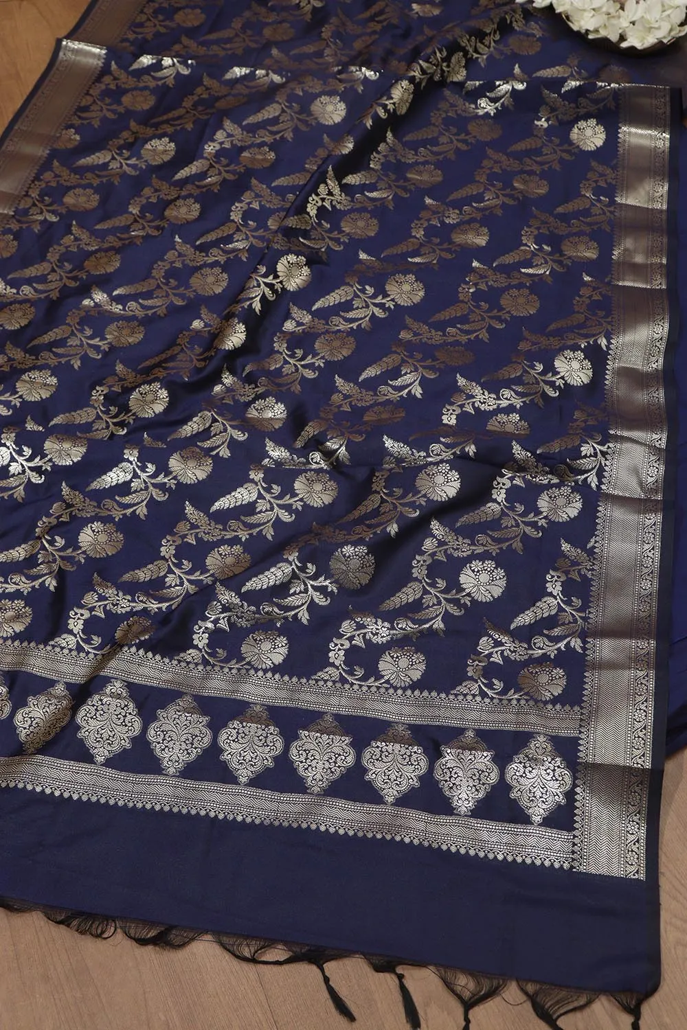 Elegant and Stylish Blue Plain Silk Suit With Blue Banarasi Silk Dupatta