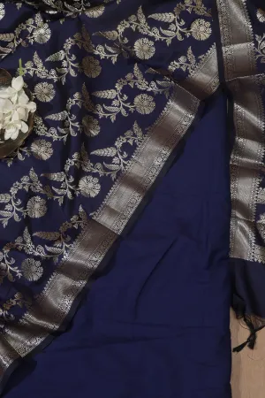 Elegant and Stylish Blue Plain Silk Suit With Blue Banarasi Silk Dupatta