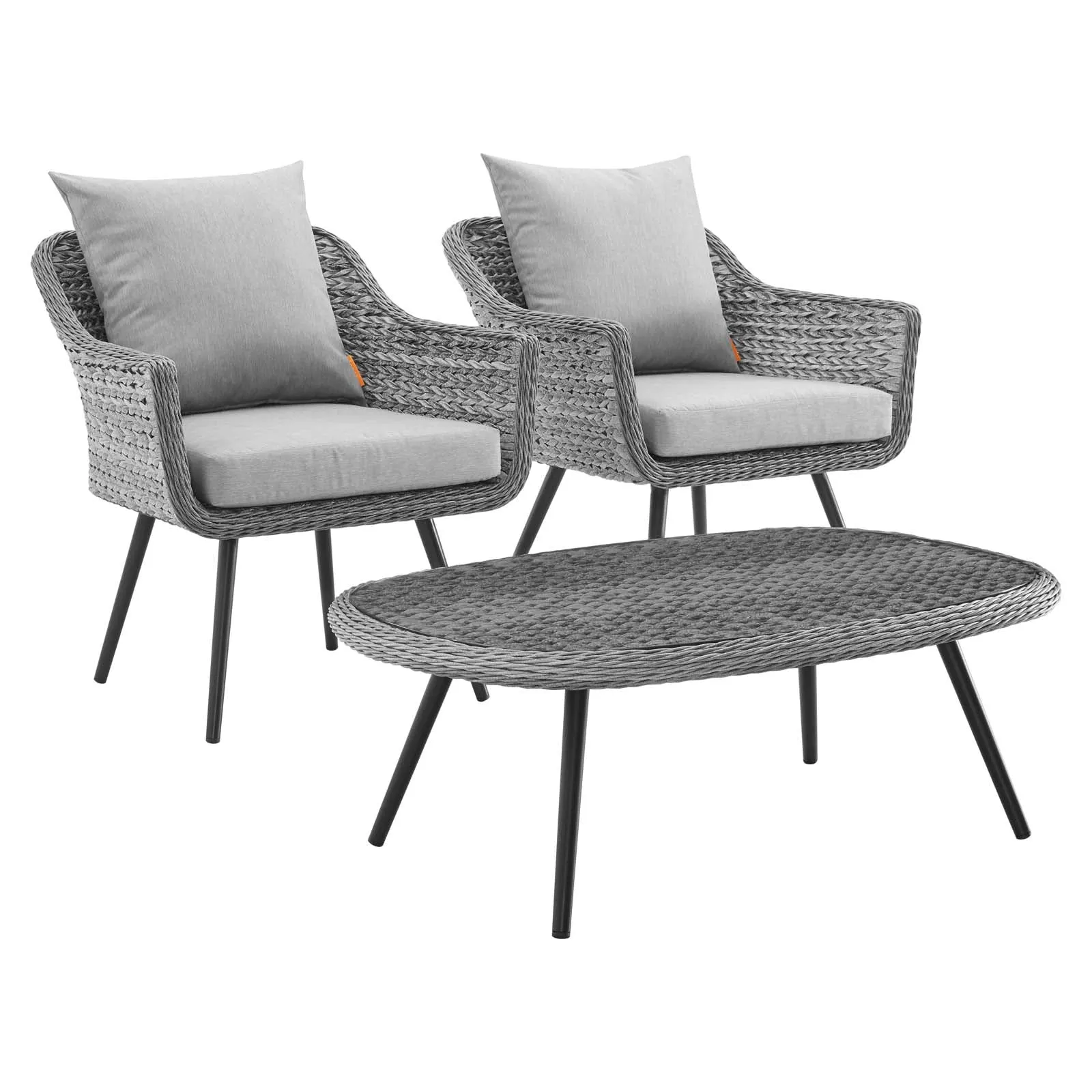 Endeavor 3 Piece Outdoor Patio Wicker Rattan Armchair and Coffee Table Set by Modway