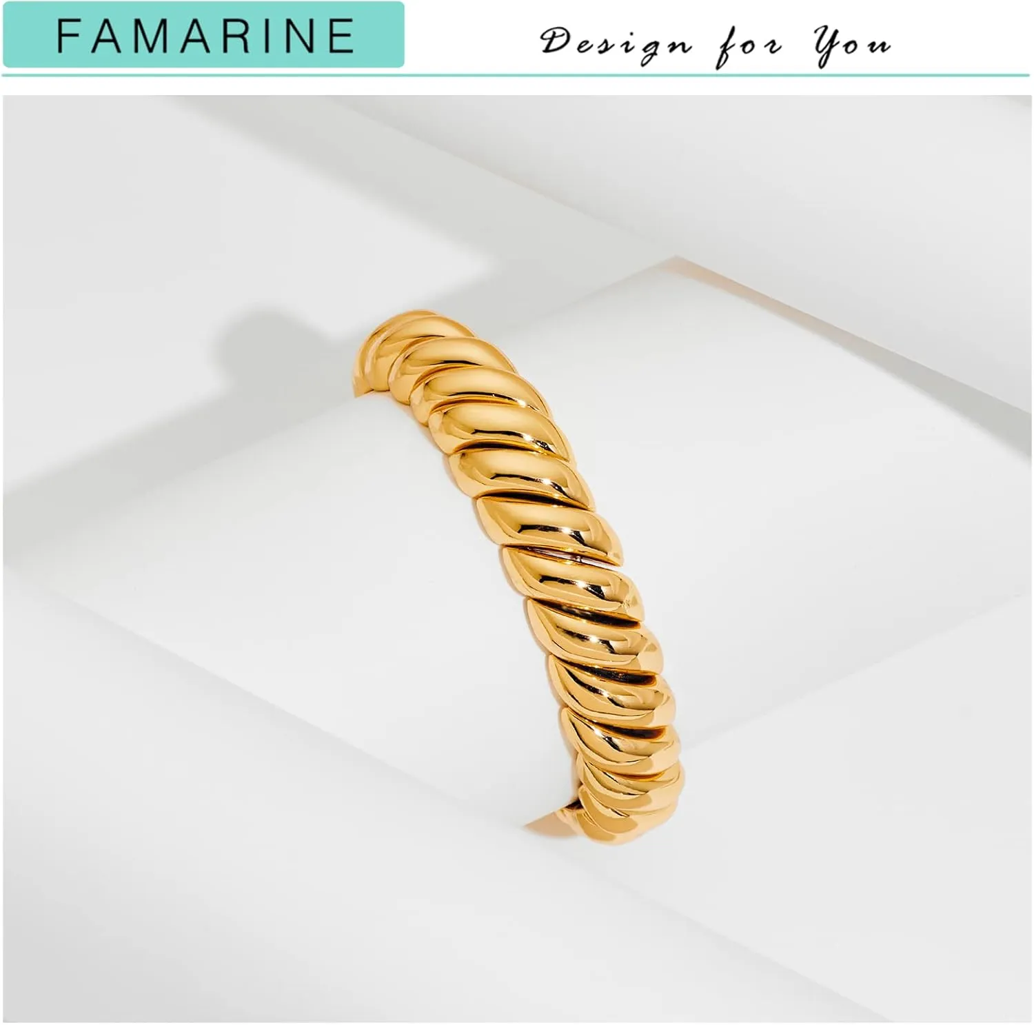 FAMARINE Gold Silver Chunky Bangle Bracelet for Women Men