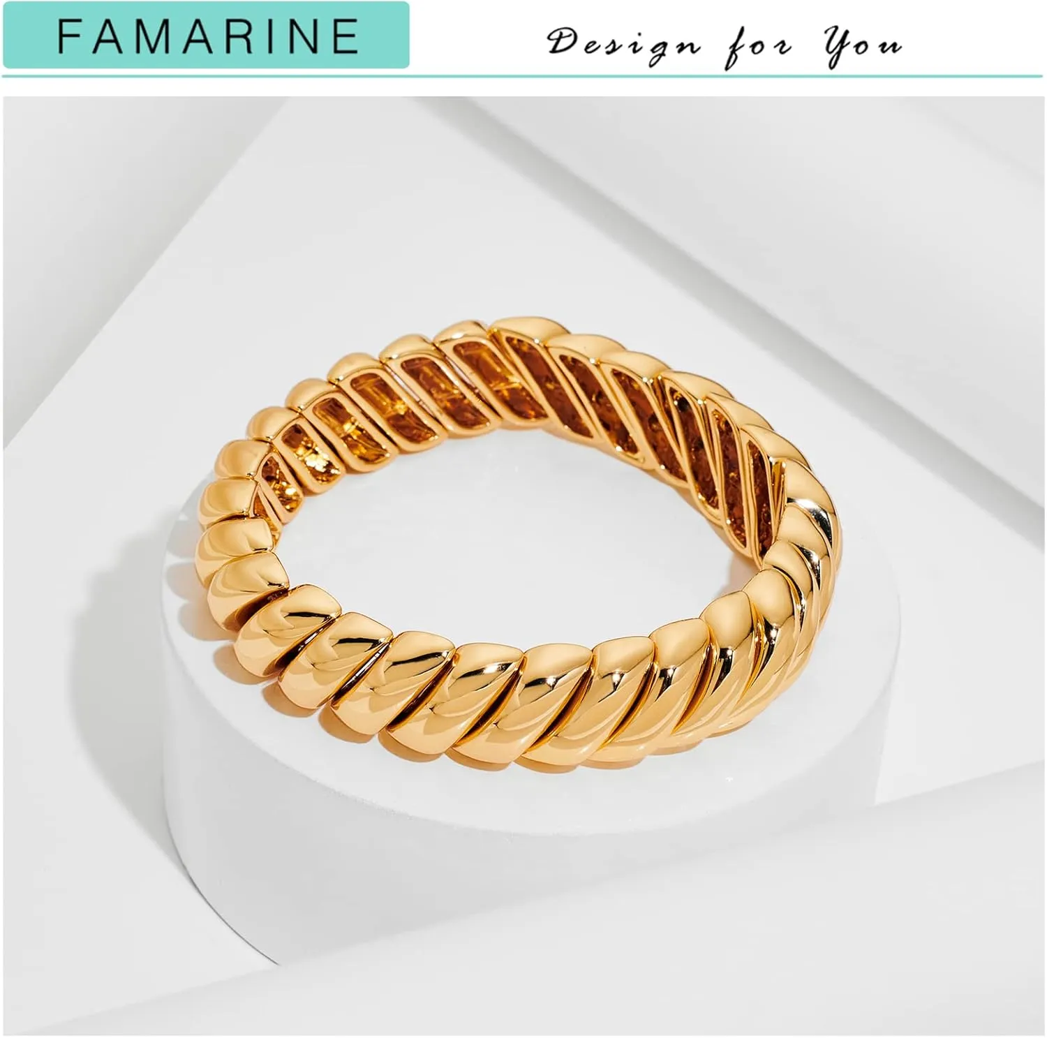 FAMARINE Gold Silver Chunky Bangle Bracelet for Women Men