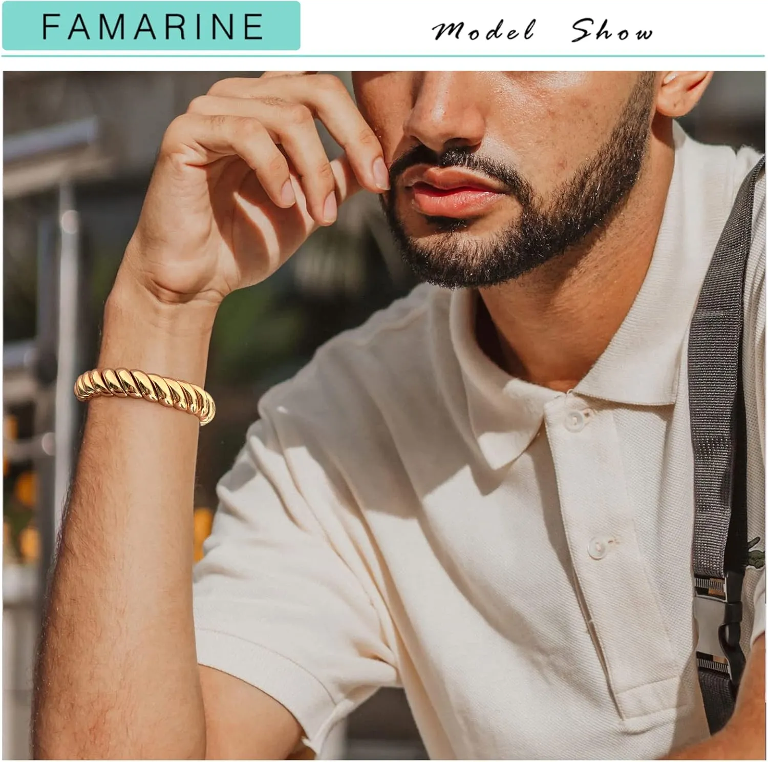 FAMARINE Gold Silver Chunky Bangle Bracelet for Women Men