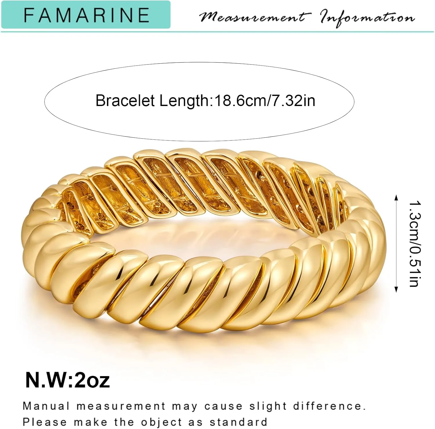 FAMARINE Gold Silver Chunky Bangle Bracelet for Women Men