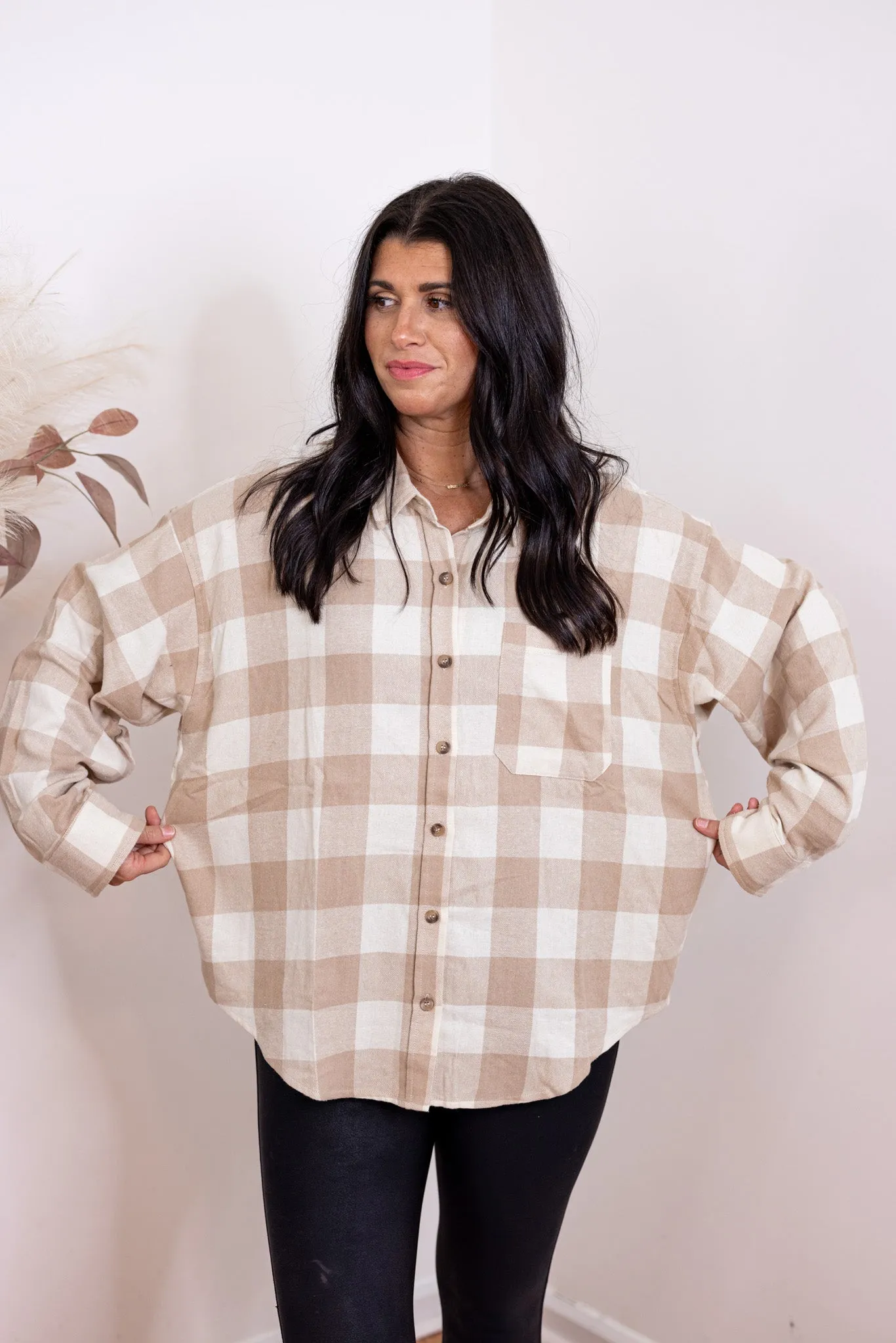 Flannel Perfection Taupe Plaid Top