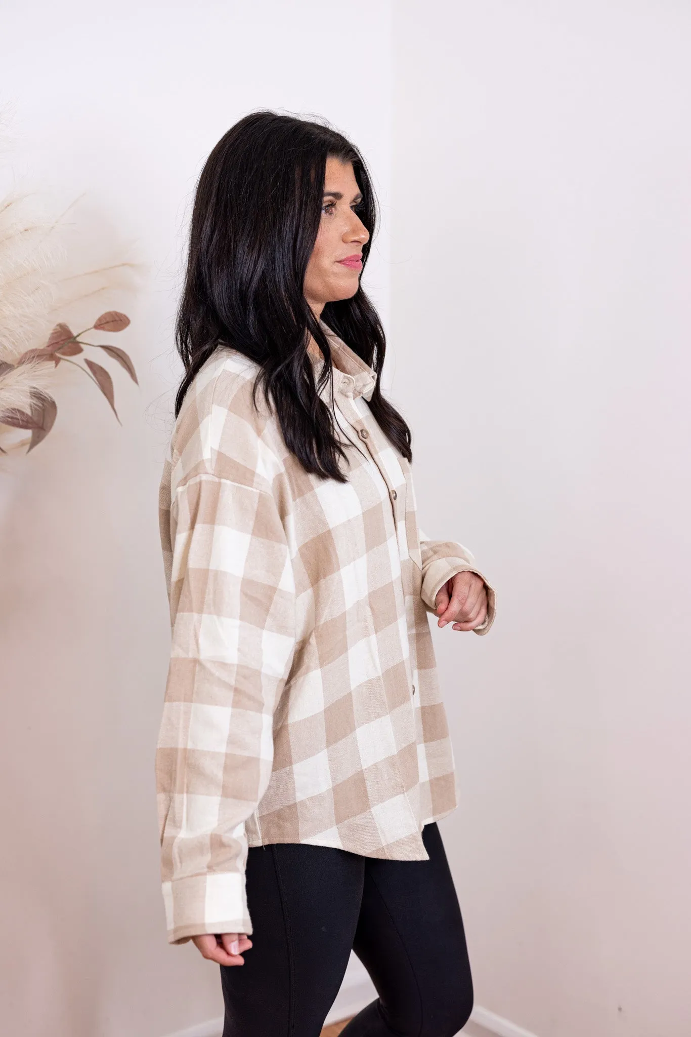 Flannel Perfection Taupe Plaid Top