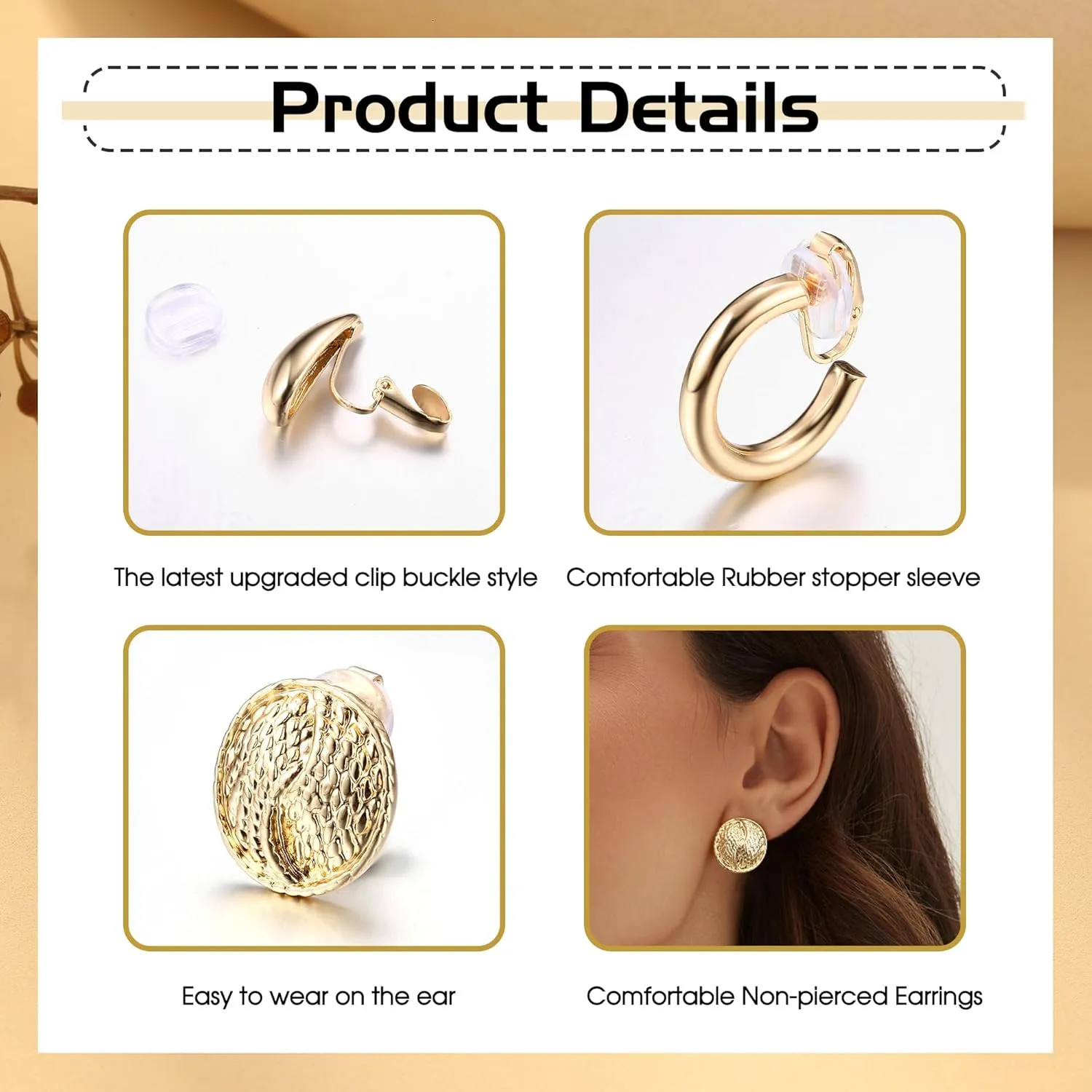 Florideco 12Pair Clip on Hoop Earrings Womens Gold Clip on Earrings Twist Round Chunky Hoop Earrings Clip Earrings No Piercing Fake Earrings
