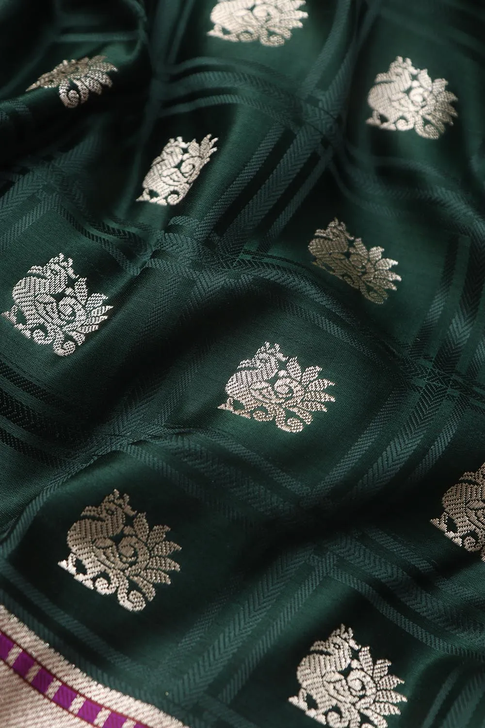 Green Banarasi Silk Big Border Fabric ( 1 Mtr )