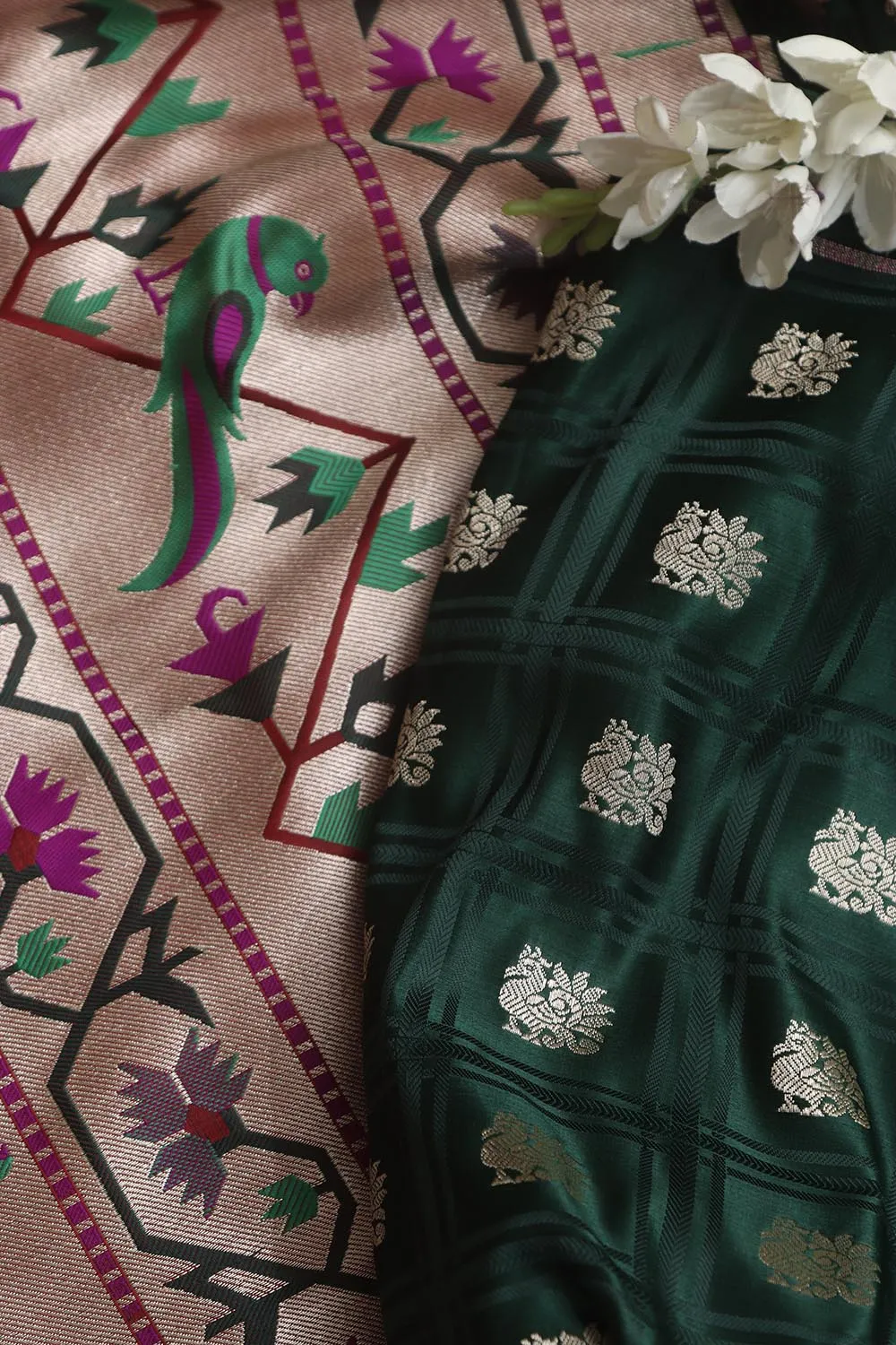 Green Banarasi Silk Big Border Fabric ( 1 Mtr )