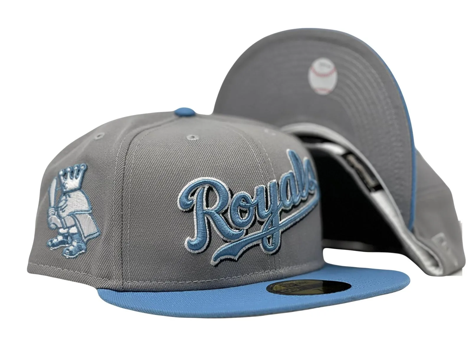 KANSAS CITY ROYALS GRAY BRIM NEW ERA FITTED HAT