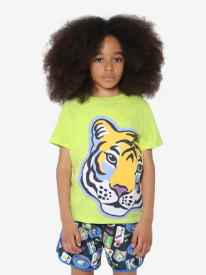 KENZO Boys Organic Cotton Tiger T-Shirt in Lime