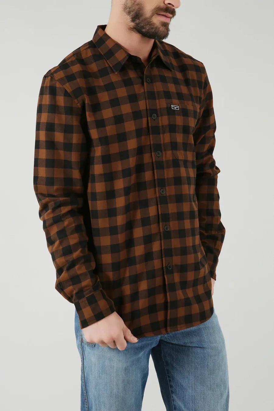 Kimes Ranch Men's Garrison Long Sleeve Brown Plaid Button Down Shirt