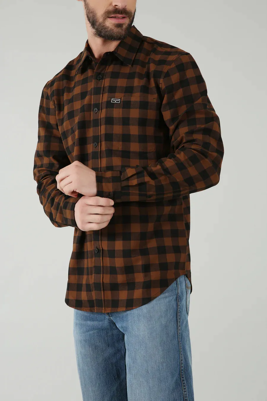Kimes Ranch Men's Garrison Long Sleeve Brown Plaid Button Down Shirt
