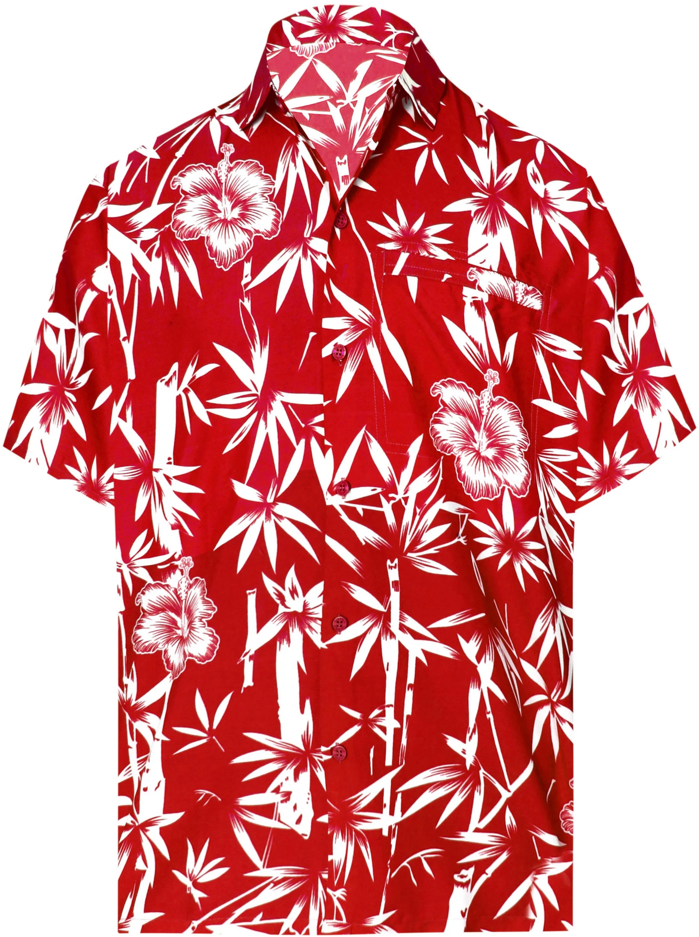 LA LEELA Shirt Casual Button Down Short Sleeve Beach Shirt Men Aloha Pocket Blood Red_W344