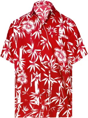 LA LEELA Shirt Casual Button Down Short Sleeve Beach Shirt Men Aloha Pocket Blood Red_W344