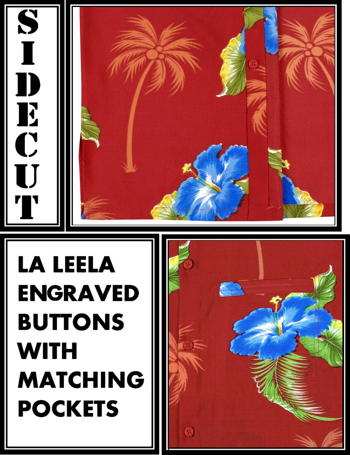 LA LEELA Shirt Casual Button Down Short Sleeve Beach Shirt Men Aloha Pocket shirt Blood Red_W367