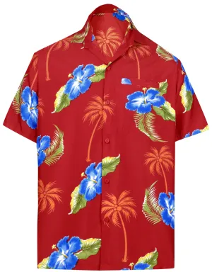LA LEELA Shirt Casual Button Down Short Sleeve Beach Shirt Men Aloha Pocket shirt Blood Red_W367