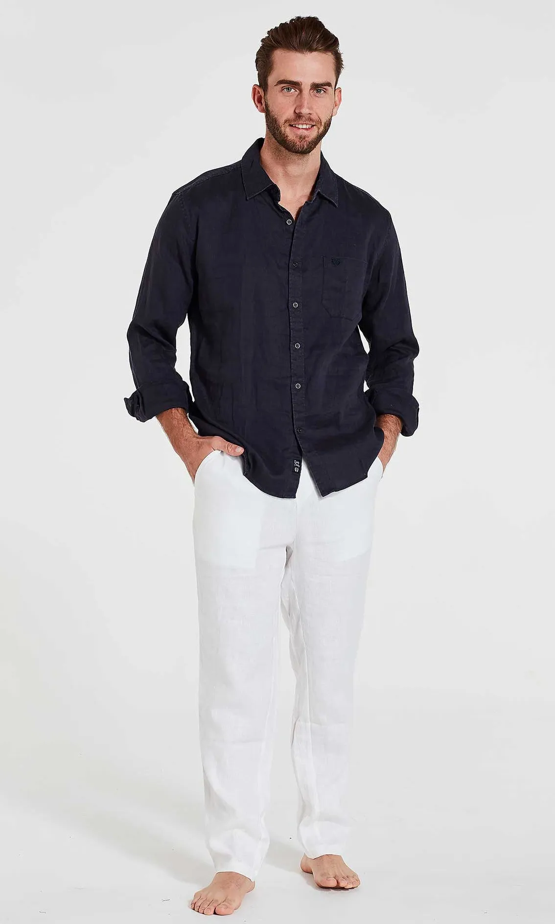 Linen Shirt Long Sleeve Navy