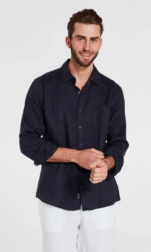 Linen Shirt Long Sleeve Navy